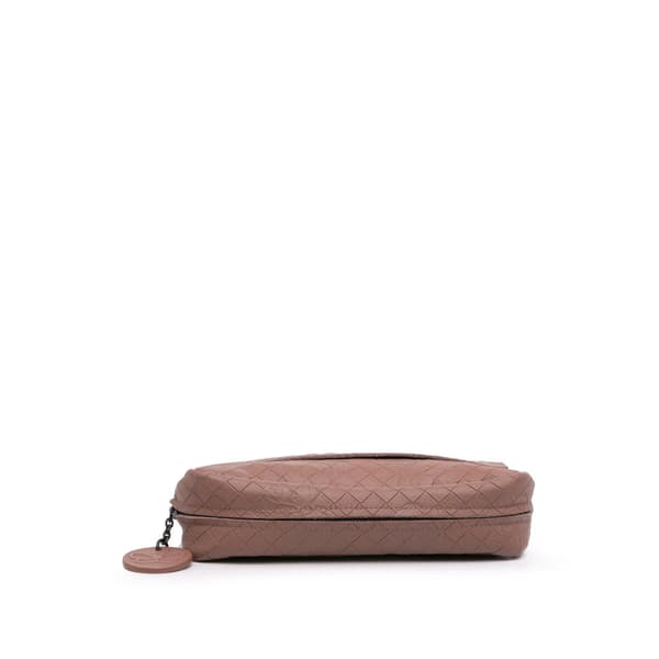 Pre-owned Bottega Veneta Small Calfskin Intrecciomirage Embossed Butterfly Chain Crossbody Pink