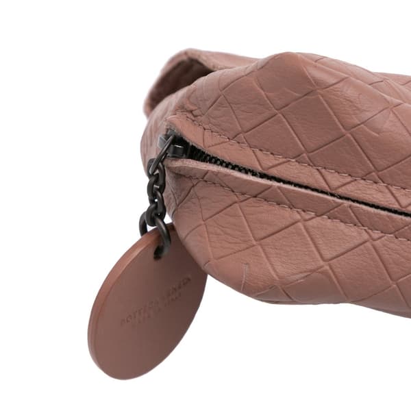 Pre-owned Bottega Veneta Small Calfskin Intrecciomirage Embossed Butterfly Chain Crossbody Pink