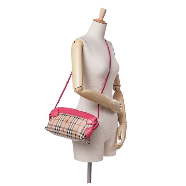 Pre-owned Burberry Haymarket Check Coated Canvas Bow Tie Crossbody Brown