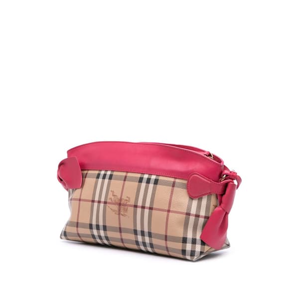 Pre-owned Burberry Haymarket Check Coated Canvas Bow Tie Crossbody Brown