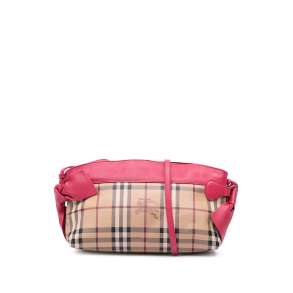 Pre-owned Burberry Haymarket Check Coated Canvas Bow Tie Crossbody Brown
