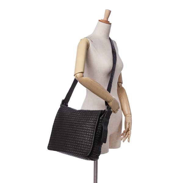 Pre-owned Bottega Veneta Nappa Intrecciato Flap Crossbody Black