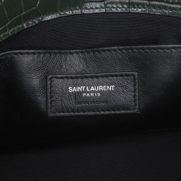Pre-owned Saint Laurent Medium Croc Embossed Leather Kate Tassel Crossbody Green