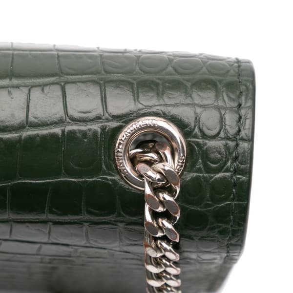 Pre-owned Saint Laurent Medium Croc Embossed Leather Kate Tassel Crossbody Green