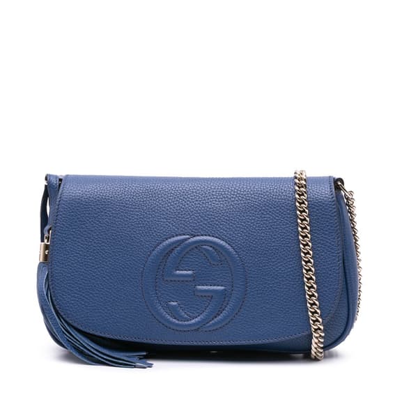 Pre-owned Gucci Medium Leather Soho Chain Flap Crossbody Blue