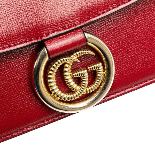 Pre-owned Gucci Small Textured Calfskin GG Ring  Torchon Crossbody Red
