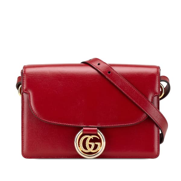 Pre-owned Gucci Small Textured Calfskin GG Ring  Torchon Crossbody Red
