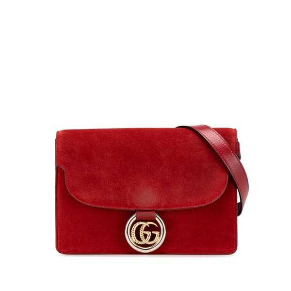 Pre-owned Gucci Small Suede GG Ring Torchon Crossbody Red