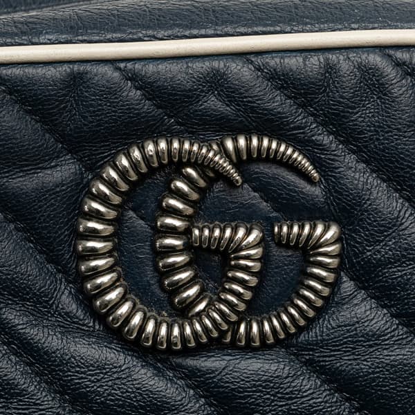Pre-owned Gucci Small GG Marmont Leather Torchon Crossbody Blue