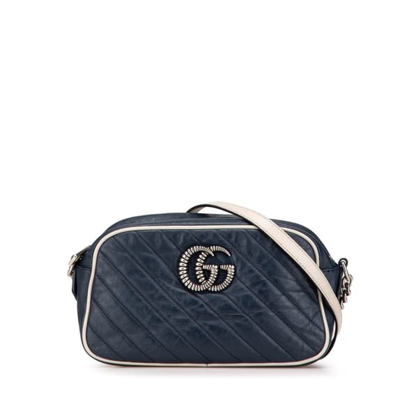Pre-owned Gucci Small GG Marmont Leather Torchon Crossbody Blue