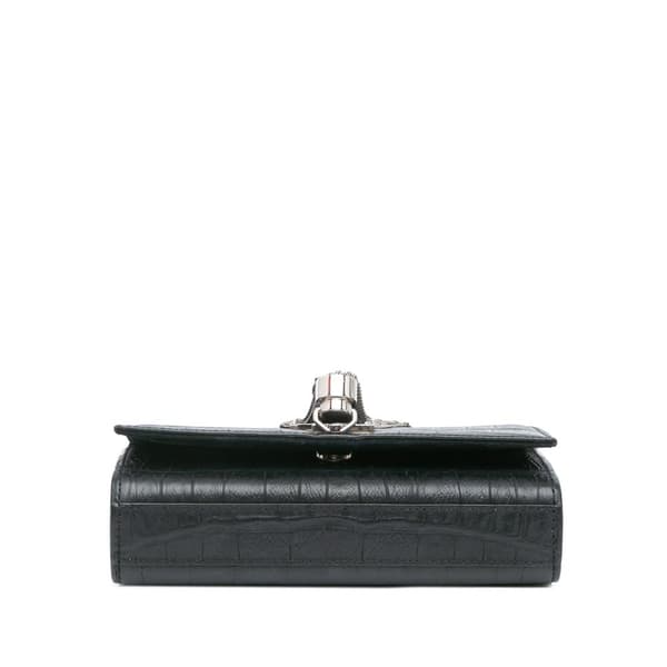 Pre-owned Saint Laurent Mini Croc Embossed Kate Tassel Crossbody Black