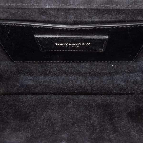Pre-owned Saint Laurent Mini Croc Embossed Kate Tassel Crossbody Black