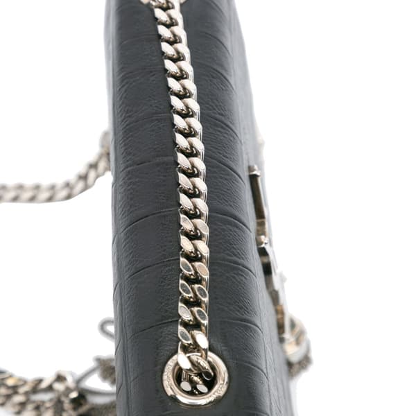 Pre-owned Saint Laurent Mini Croc Embossed Kate Tassel Crossbody Black