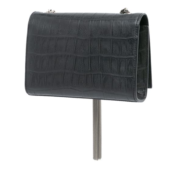 Pre-owned Saint Laurent Mini Croc Embossed Kate Tassel Crossbody Black