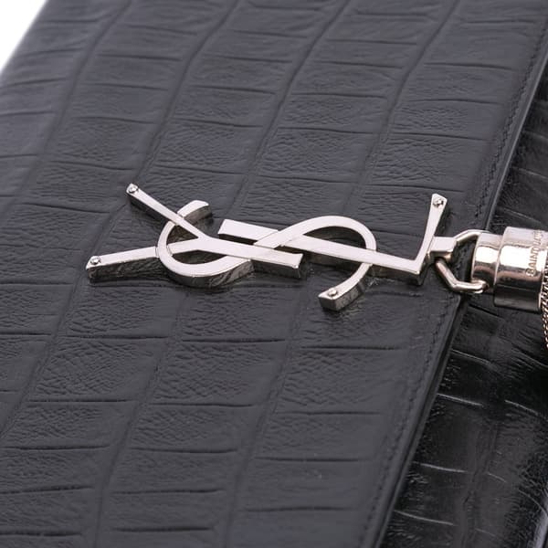 Pre-owned Saint Laurent Medium Embossed Kate Tassel Crossbody Black