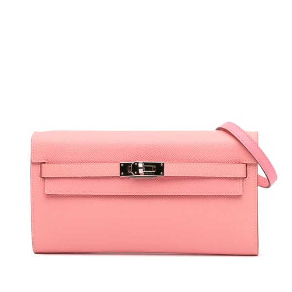 Pre-owned Hermès Epsom Kelly To Go Wallet Pink
