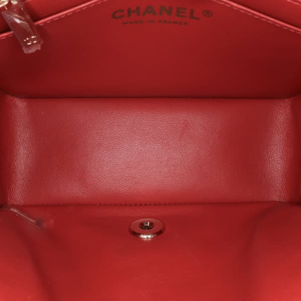 Pre-owned Chanel Mini Square Classic Chevron Lambskin Single Flap Orange