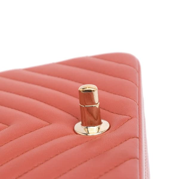 Pre-owned Chanel Mini Square Classic Chevron Lambskin Single Flap Orange