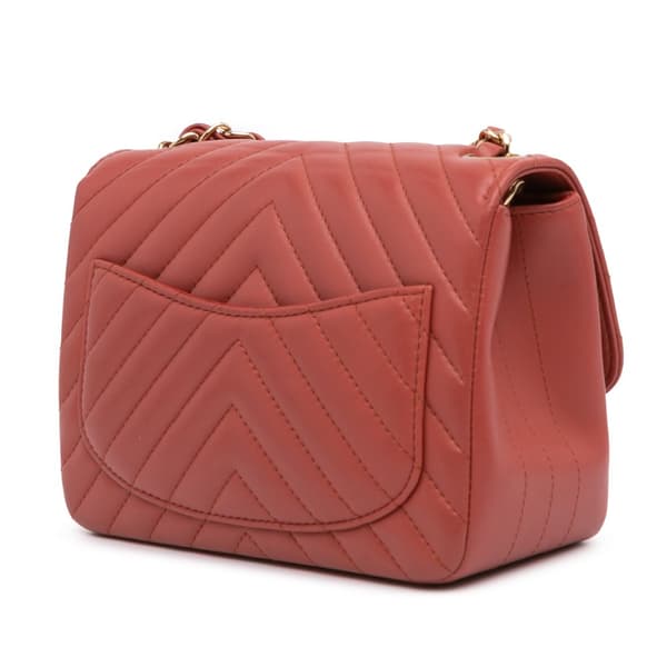 Pre-owned Chanel Mini Square Classic Chevron Lambskin Single Flap Orange