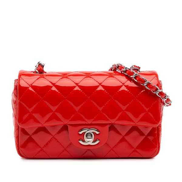 Pre-owned Chanel Mini Rectangular Classic Patent Single Flap Red