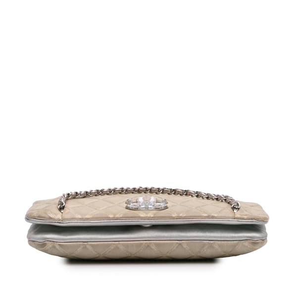 Pre-owned Chanel Quilted Metallic Distressed Lambskin CC Crystal Flap Brown