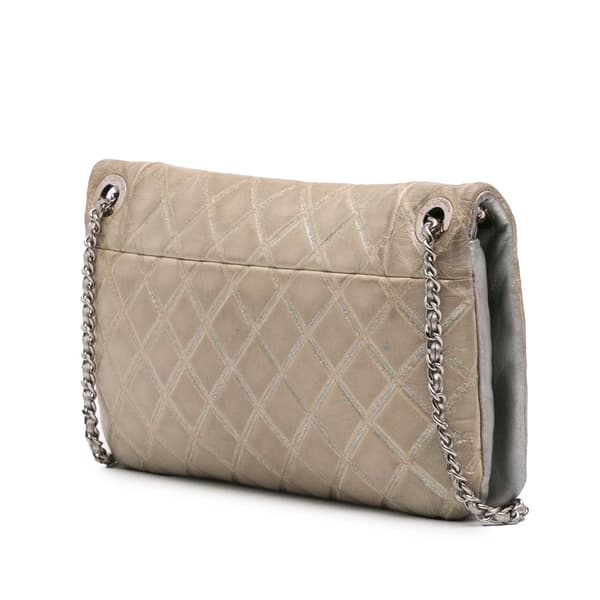 Pre-owned Chanel Quilted Metallic Distressed Lambskin CC Crystal Flap Brown