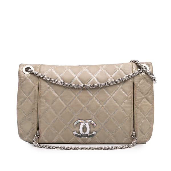 Pre-owned Chanel Quilted Metallic Distressed Lambskin CC Crystal Flap Brown