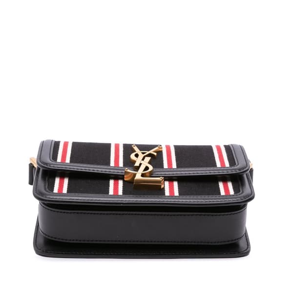 Pre-owned Saint Laurent Small Canvas Striped Solferino Satchel In Box Black