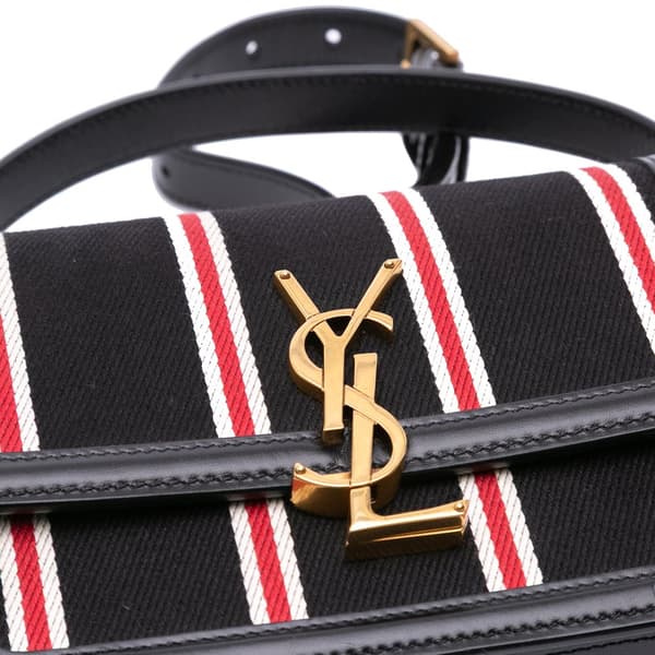 Pre-owned Saint Laurent Small Canvas Striped Solferino Satchel In Box Black
