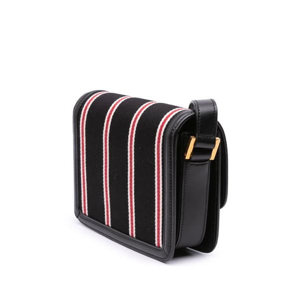 Pre-owned Saint Laurent Small Canvas Striped Solferino Satchel In Box Black