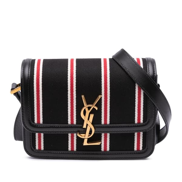 Pre-owned Saint Laurent Small Canvas Striped Solferino Satchel In Box Black