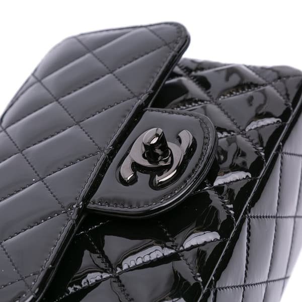 Pre-owned Chanel Mini Square Classic Patent So Black Single Flap Black