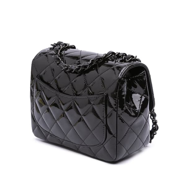 Pre-owned Chanel Mini Square Classic Patent So Black Single Flap Black