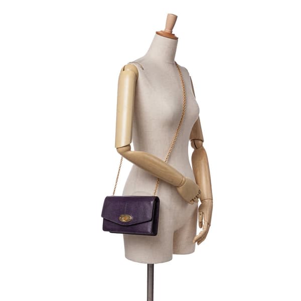 Pre-owned Mulberry Mini Lizard Embossed Calfskin Darley Crossbody Purple