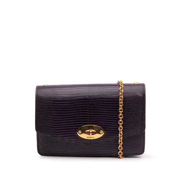 Pre-owned Mulberry Mini Lizard Embossed Calfskin Darley Crossbody Purple