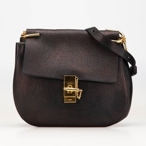 Pre-owned Chloé Large Grained Lambskin Drew Crossbody Black