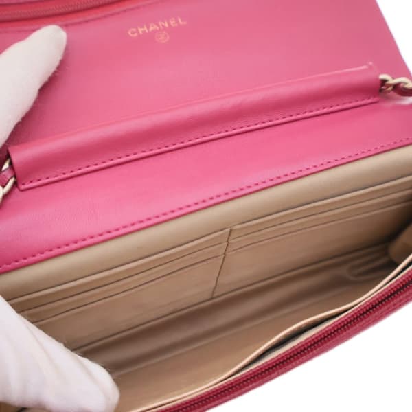 Pre-owned Chanel Embossed Lambskin Camellia Wallet On Chain Pink