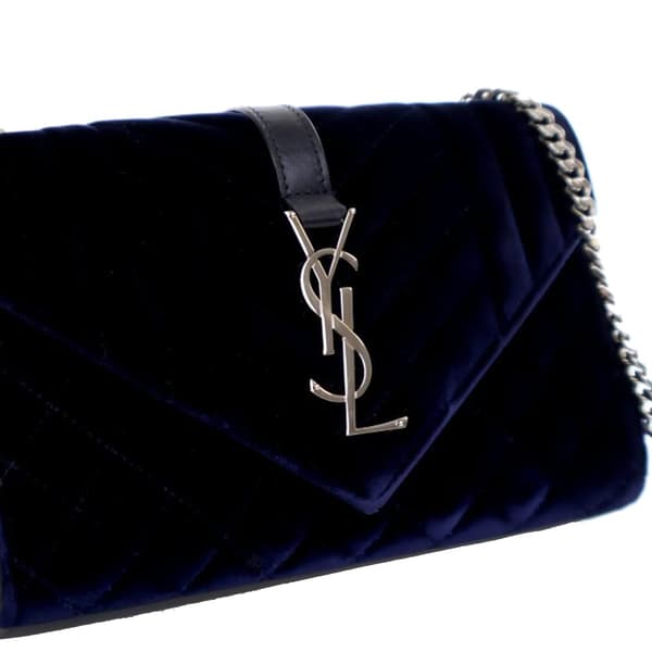 Pre-owned Saint Laurent Small Velvet Triquilt Monogram Envelope Bag Blue