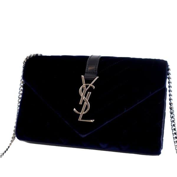 Pre-owned Saint Laurent Small Velvet Triquilt Monogram Envelope Bag Blue