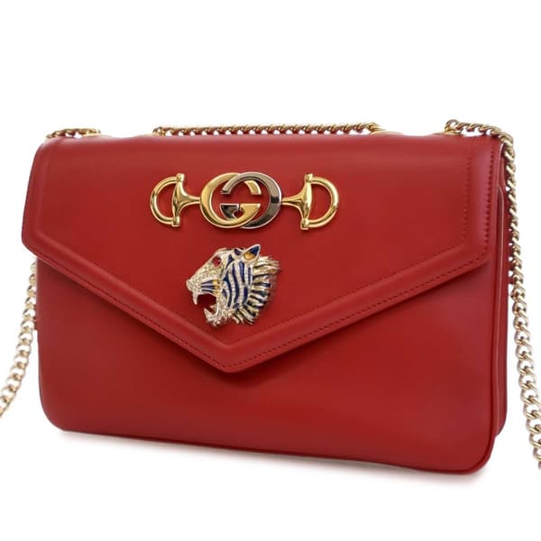 Pre-owned Gucci Medium Leather Rajah Crossbody Red