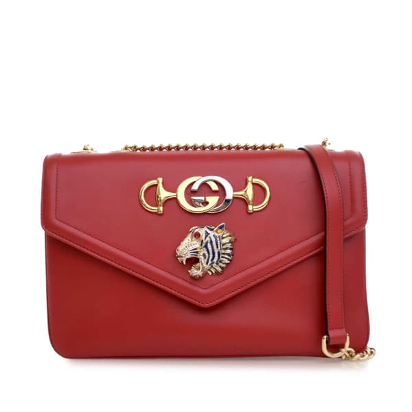 Pre-owned Gucci Medium Leather Rajah Crossbody Red