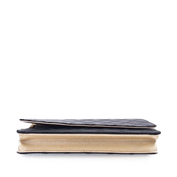 Pre-owned Chanel Bicolor Satin Diamond Stitch Wallet On Chain Black
