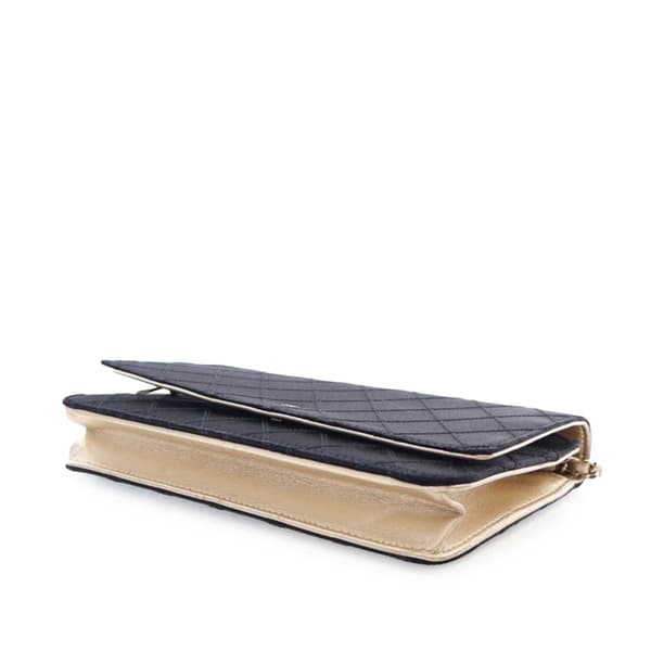 Pre-owned Chanel Bicolor Satin Diamond Stitch Wallet On Chain Black