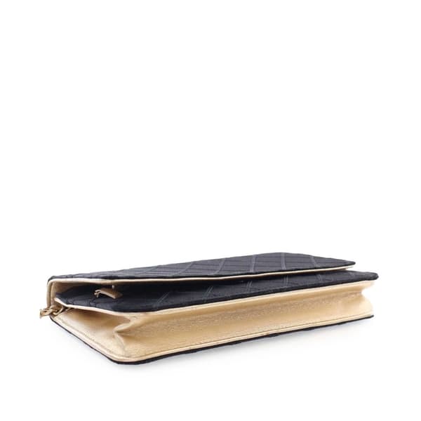 Pre-owned Chanel Bicolor Satin Diamond Stitch Wallet On Chain Black