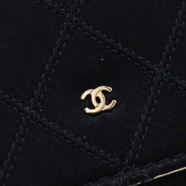 Pre-owned Chanel Bicolor Satin Diamond Stitch Wallet On Chain Black