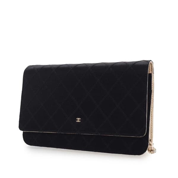 Pre-owned Chanel Bicolor Satin Diamond Stitch Wallet On Chain Black
