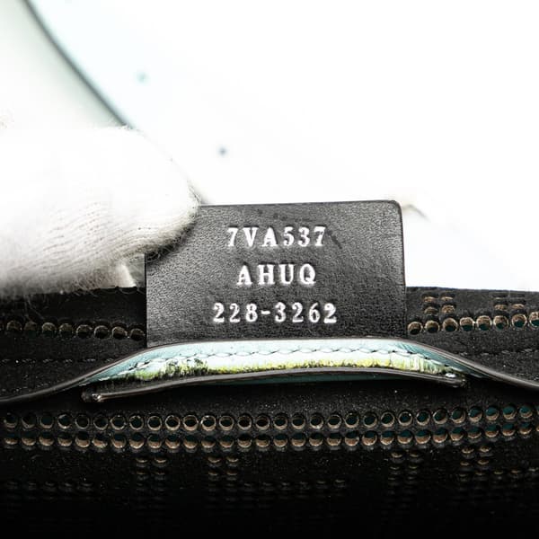 Pre-owned Fendi Medium Zucca Perforated Leather Baguette Messenger Bag Blue