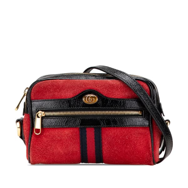 Pre-owned Gucci Mini Suede Ophidia Crossbody Red