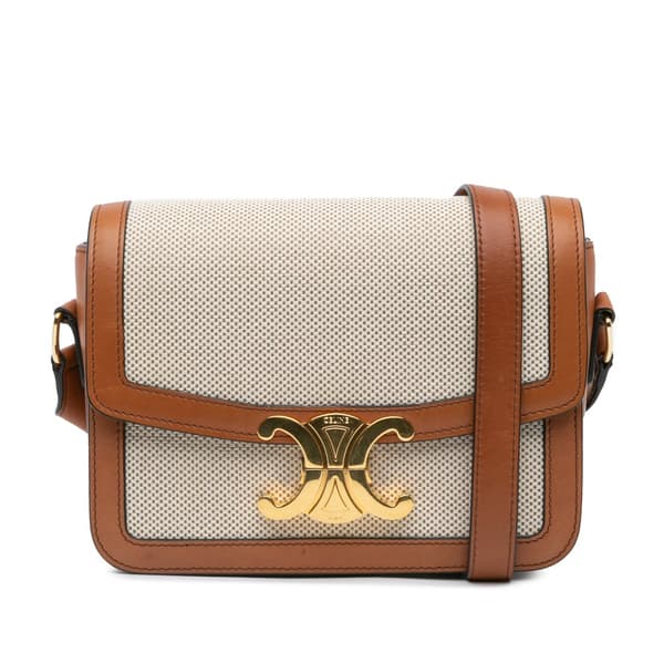 Pre-owned Celine Teen Canvas Triomphe Crossbody Brown