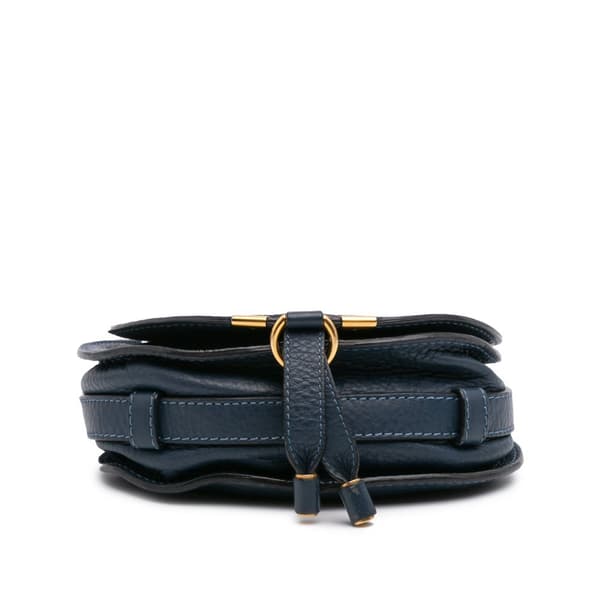 Pre-owned Chloé Small Grained Leather Marcie Saddle Crossbody Blue
